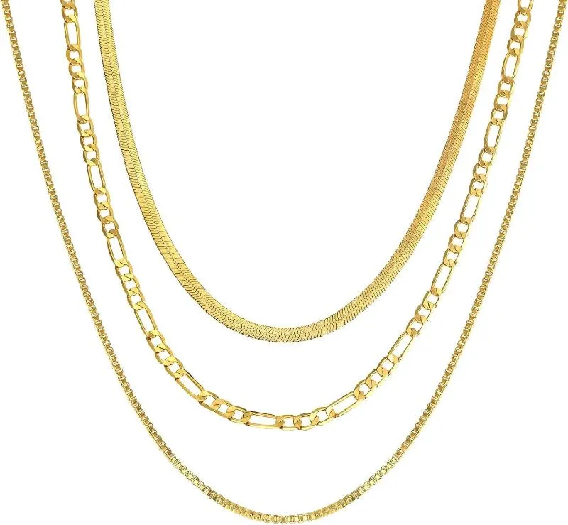 14K Gold/Silver Plated Necklaces -  Snake Chain, Herringbone, Rope or Layered