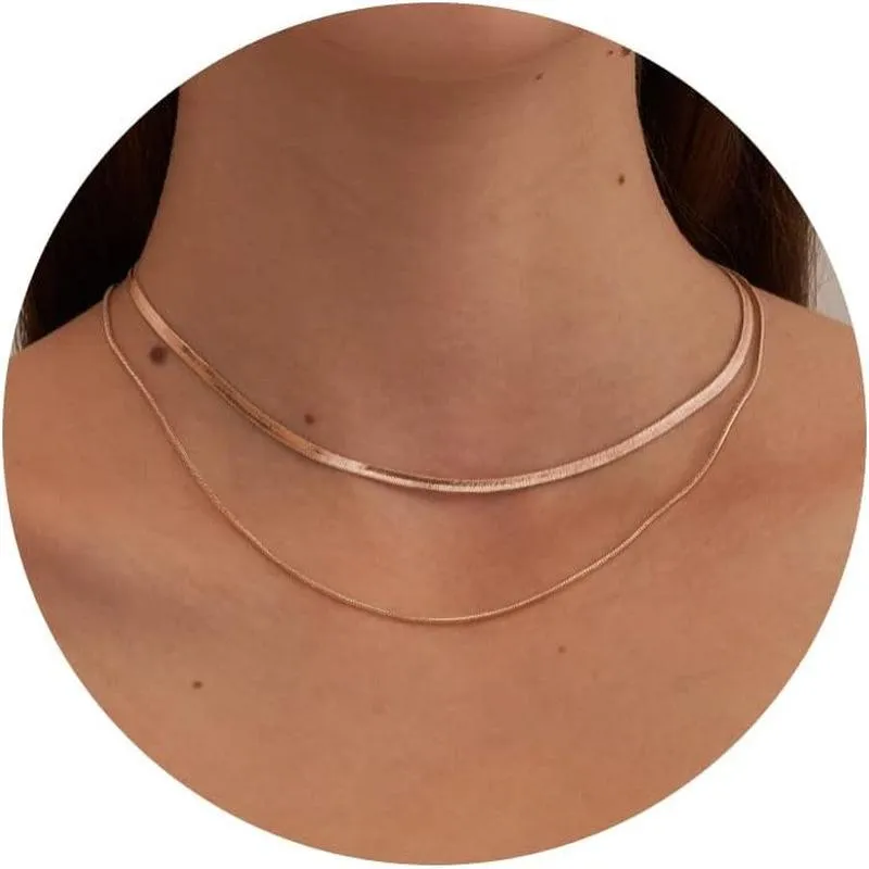 14K Gold/Silver Plated Necklaces -  Snake Chain, Herringbone, Rope or Layered