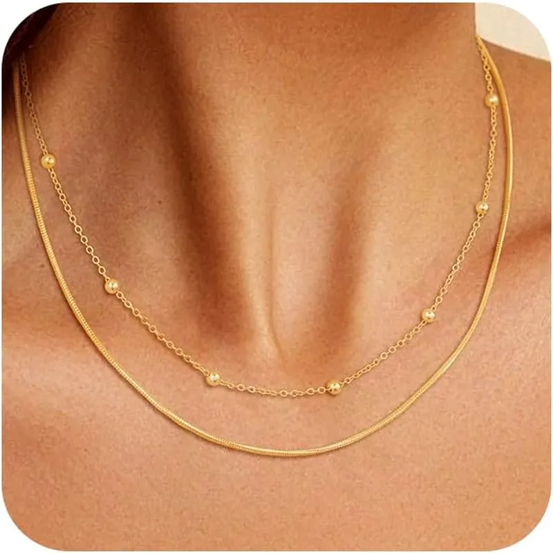 14K Gold/Silver Plated Necklaces -  Snake Chain, Herringbone, Rope or Layered