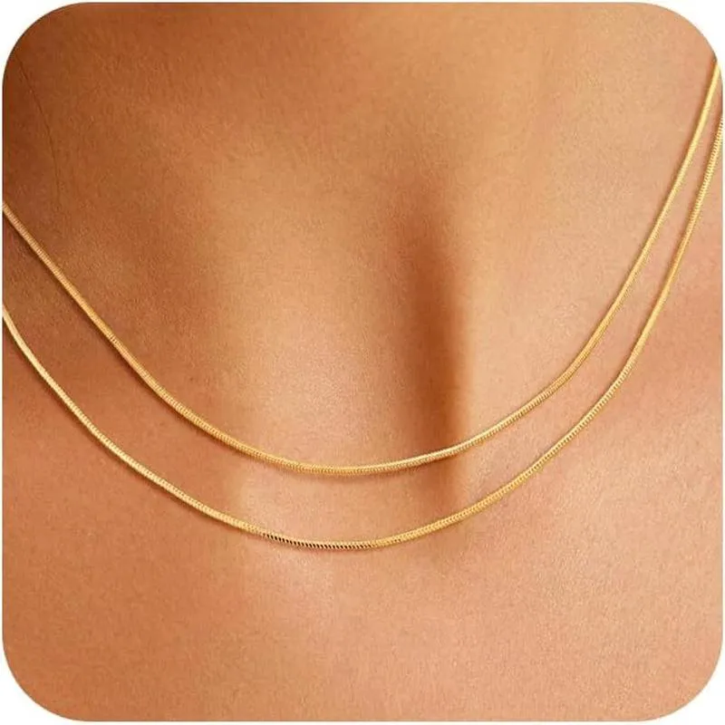 14K Gold/Silver Plated Necklaces -  Snake Chain, Herringbone, Rope or Layered