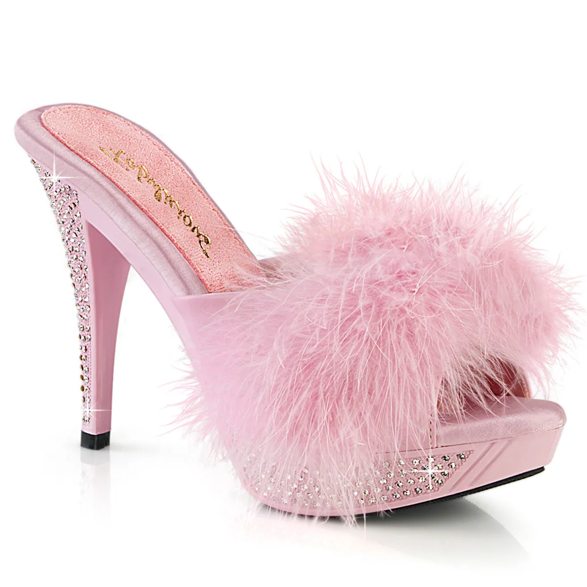 4 1/2" Marabou Slipper with Rhinestone Embellished Heel and Platform (ELEGANT-401F)