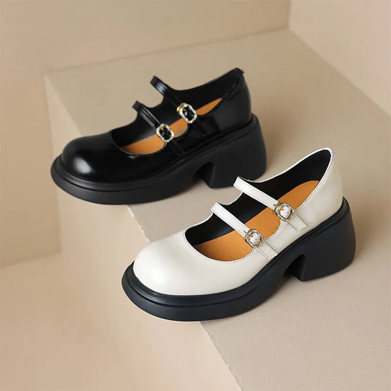 65mm Leather Platform Mary Jane Shoes Double-strap In Black/White