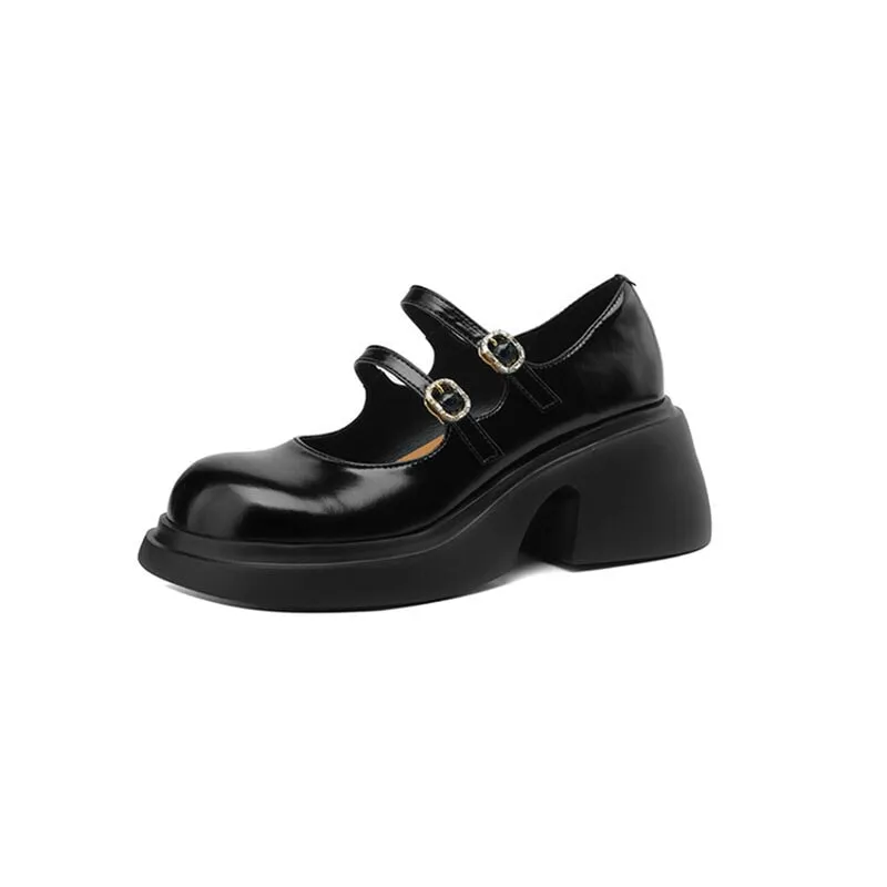 65mm Leather Platform Mary Jane Shoes Double-strap In Black/White