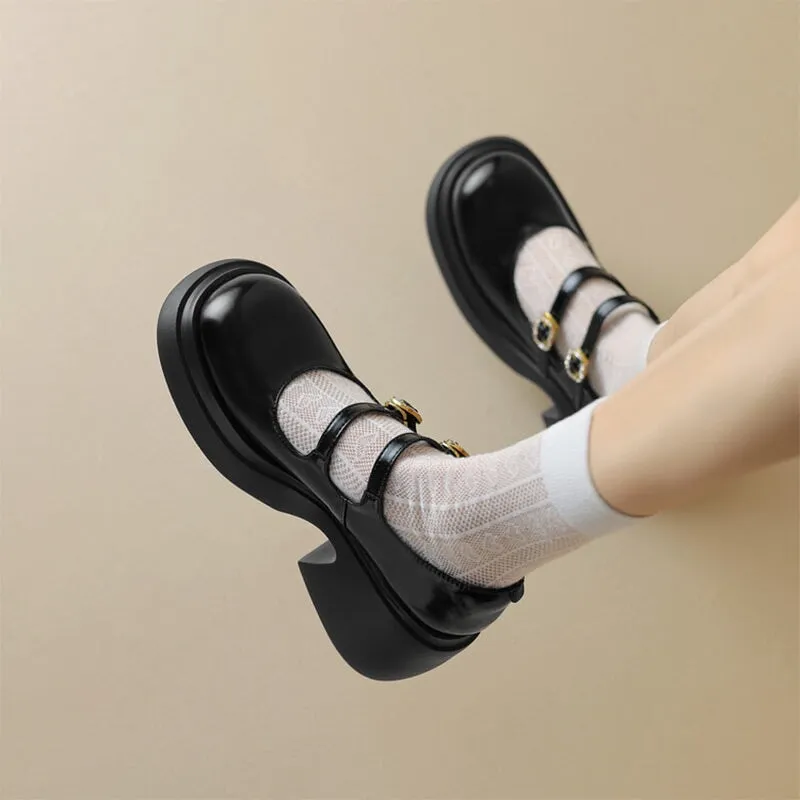 65mm Leather Platform Mary Jane Shoes Double-strap In Black/White