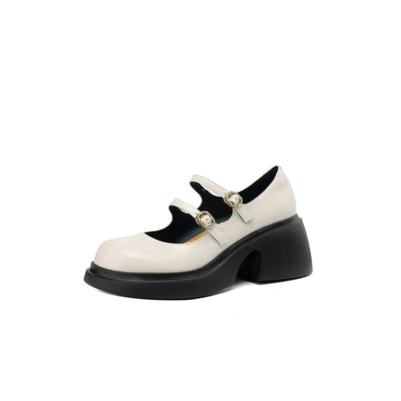 65mm Leather Platform Mary Jane Shoes Double-strap In Black/White