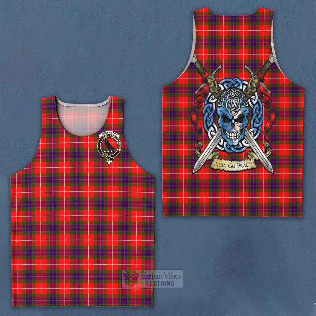 Abernethy Tartan Men's Tank Top with Family Crest Celtic Skull Style