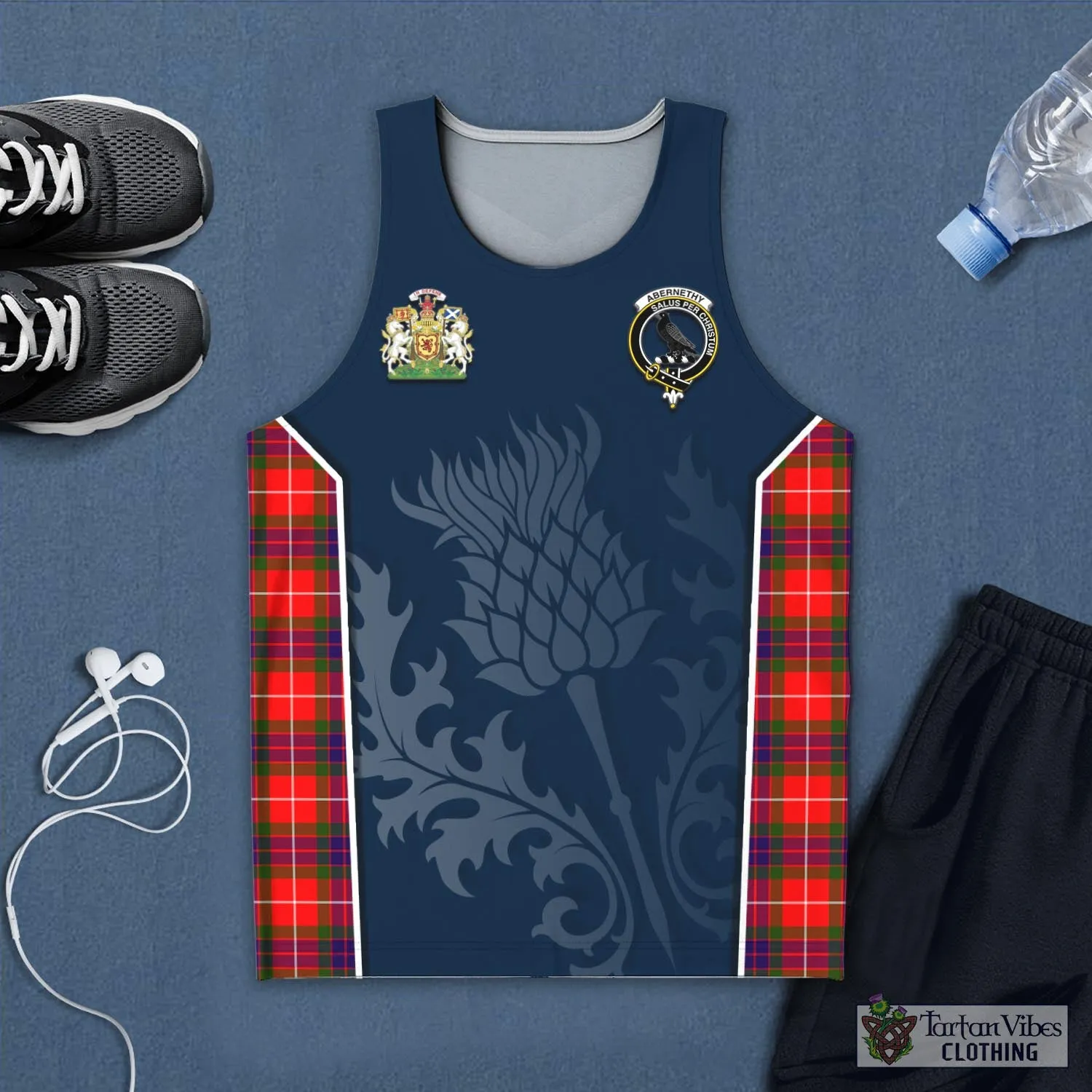 Abernethy Tartan Men's Tanks Top with Family Crest and Scottish Thistle Vibes Sport Style