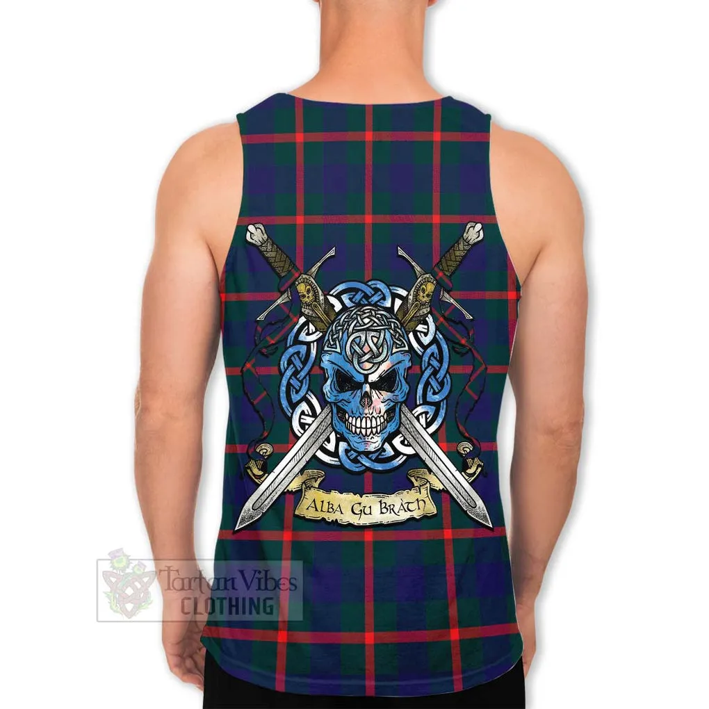 Agnew Tartan Men's Tank Top with Family Crest Celtic Skull Style