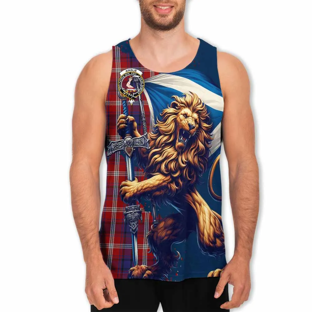 Ainslie Tartan Family Crest Men's Tank Top with Scottish Majestic Lion