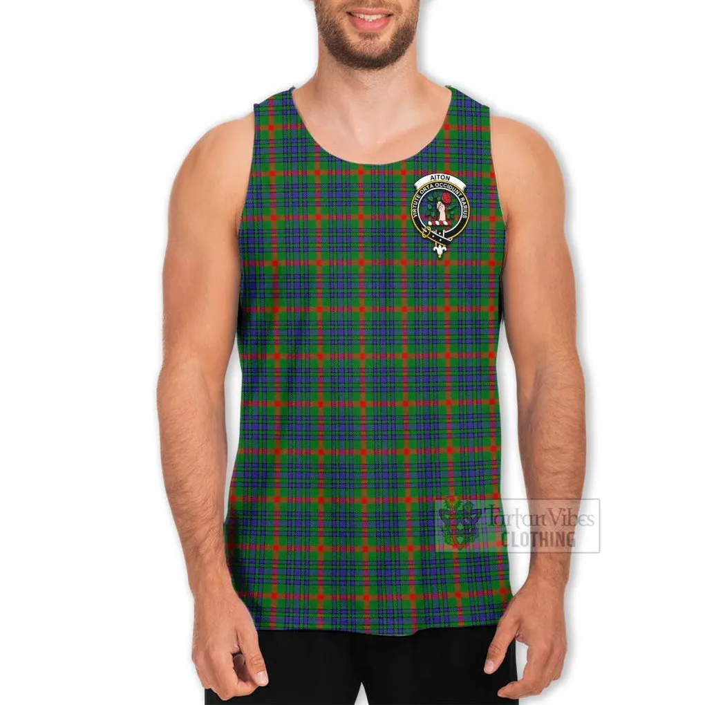 Aiton Tartan Men's Tank Top with Family Crest Celtic Skull Style