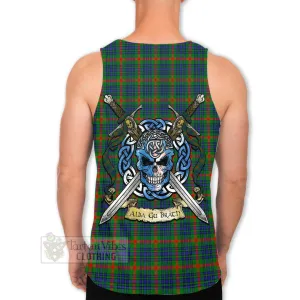 Aiton Tartan Men's Tank Top with Family Crest Celtic Skull Style