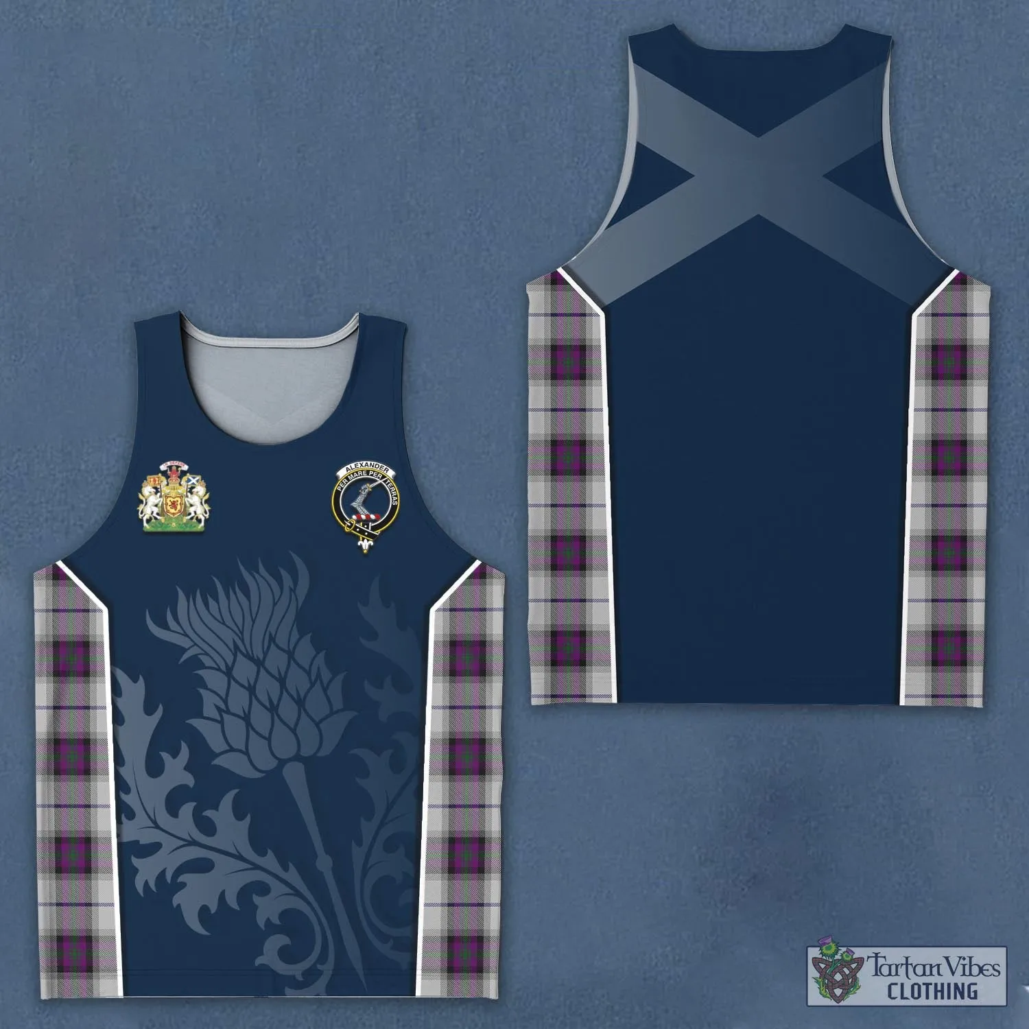 Alexander of Menstry Dress Tartan Men's Tanks Top with Family Crest and Scottish Thistle Vibes Sport Style