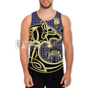 Alexander of Menstry Tartan Men's Tank Top with Family Crest Celtic Wolf Style