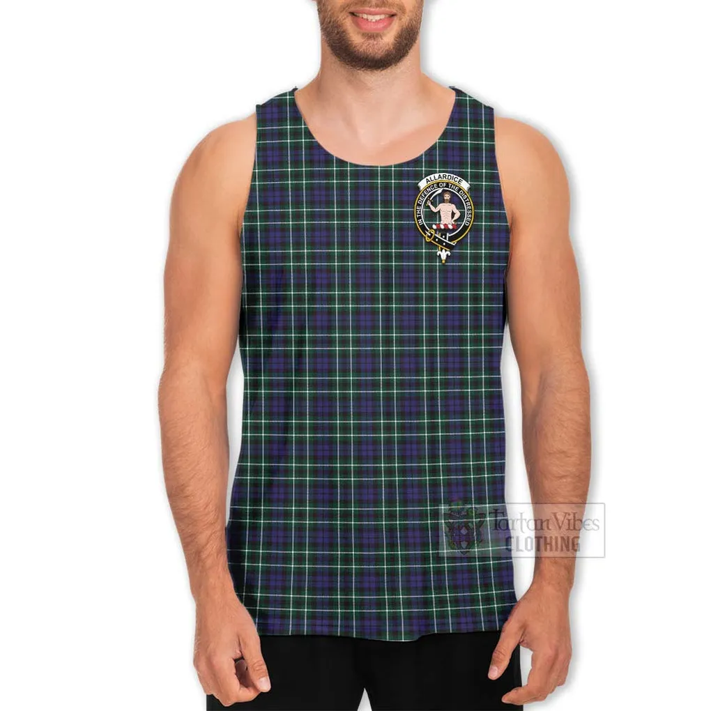 Allardice Tartan Men's Tank Top with Family Crest and Bearded Skull Holding Bottles of Whiskey