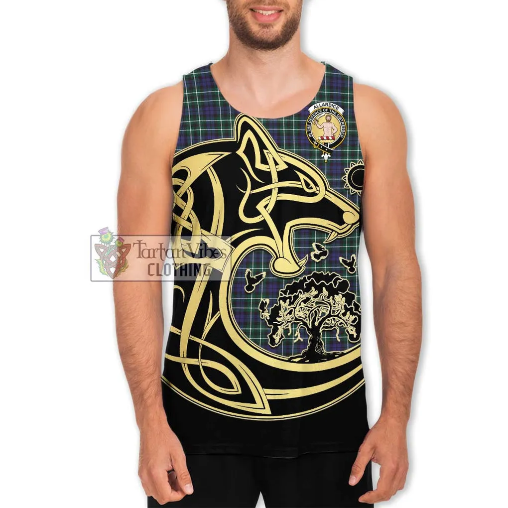 Allardice Tartan Men's Tank Top with Family Crest Celtic Wolf Style