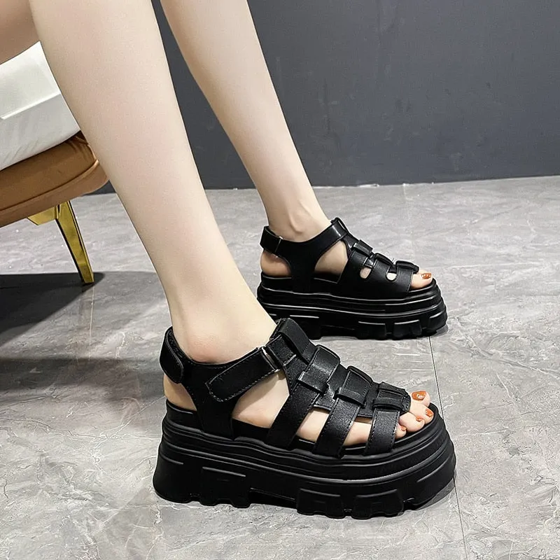 Amozae  8Cm Women Summer Shoes Open Toe Platform Wedge Sandals Hook Loop Women Casual Shoes Beach Sandálias Das Mulheres