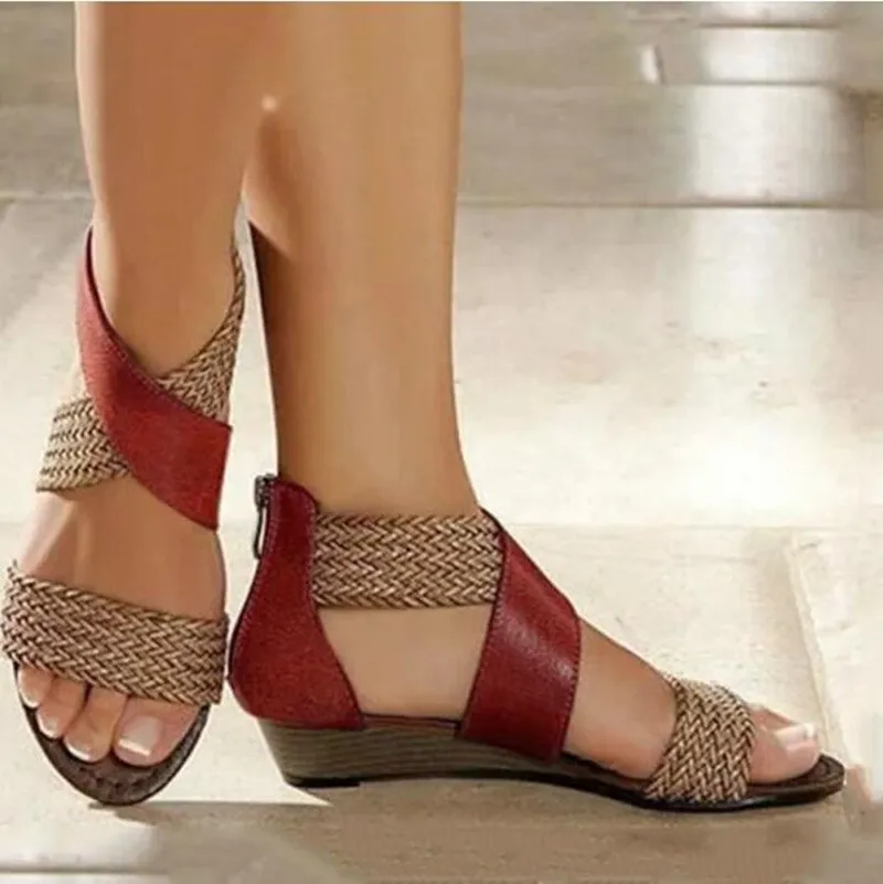 Amozae--Back To School   2024 New Ladies Shoes Summer Vintage Sandals Fashion Boho Woven Casual Anti-Slip For Women Summer Beach Shoes Gladiator