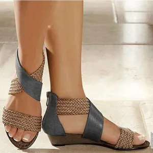 Amozae--Back To School   2024 New Ladies Shoes Summer Vintage Sandals Fashion Boho Woven Casual Anti-Slip For Women Summer Beach Shoes Gladiator