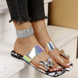 Amozae-Back  To School Outfit   Women 2024 Summer Crystal Slippers Woman Transparent Flats Ladies Casual Print Slides Female Comfort Beach Shoes Plus Size