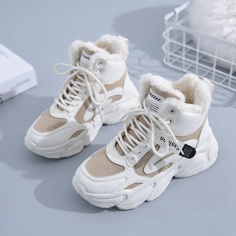 Amozae-Winter New Women's High Top Sneakers Plush Warm Cotton Shoes Designer Comfy Anti-slip Snow Boots Casual Fashion Platform Boots