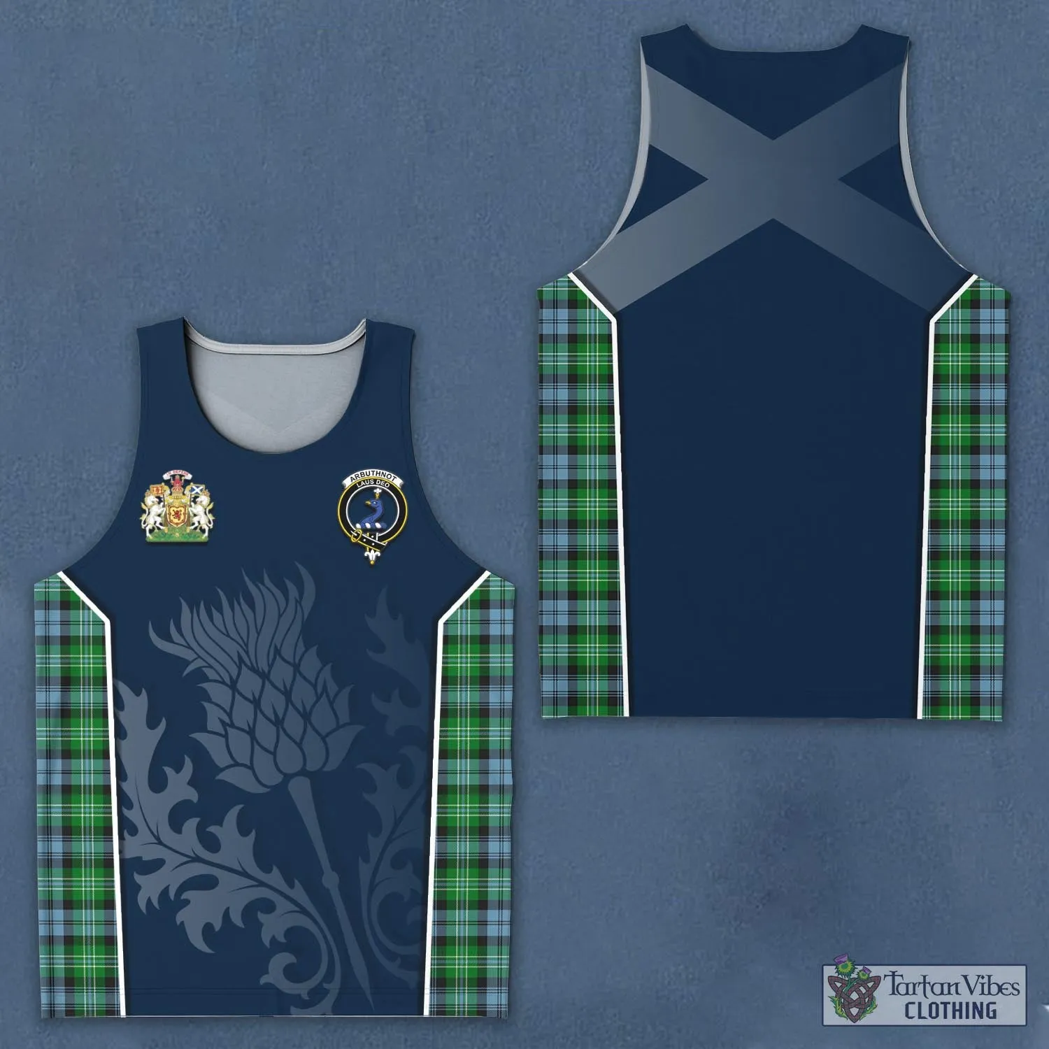 Arbuthnot Ancient Tartan Men's Tanks Top with Family Crest and Scottish Thistle Vibes Sport Style