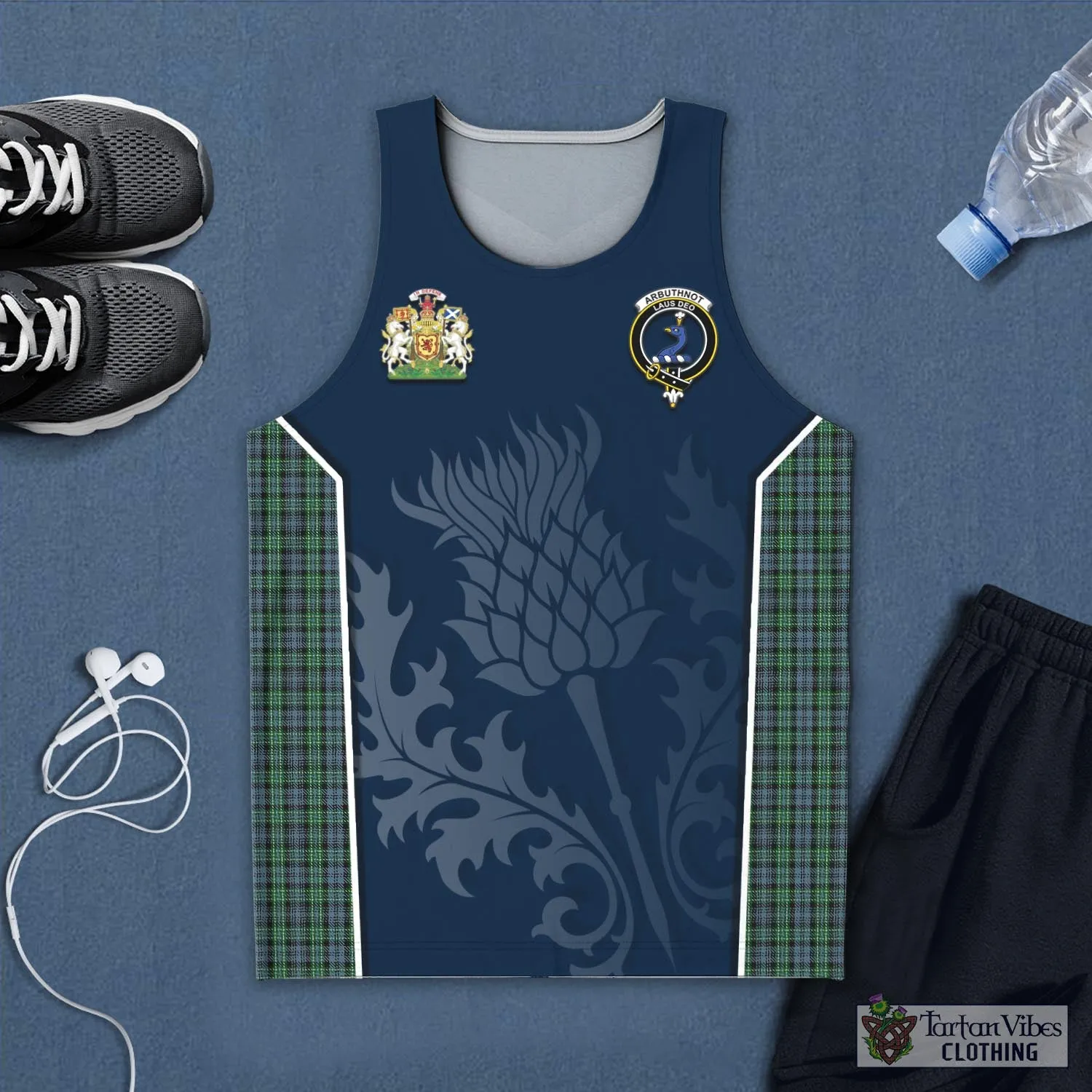 Arbuthnot Tartan Men's Tanks Top with Family Crest and Scottish Thistle Vibes Sport Style