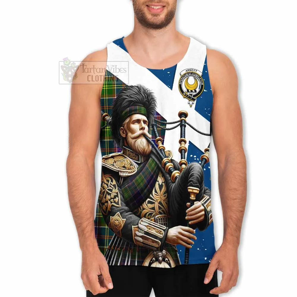 Arnott Tartan Men's Tank Top with Family Crest Scottish Bagpiper Vibes