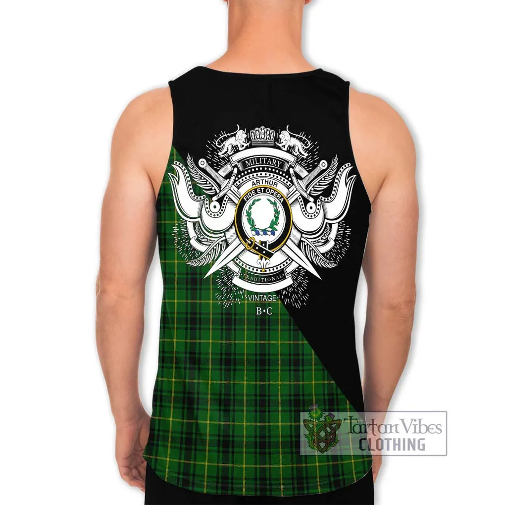 Arthur Tartan Men's Tank Top with Family Crest and Military Logo Style