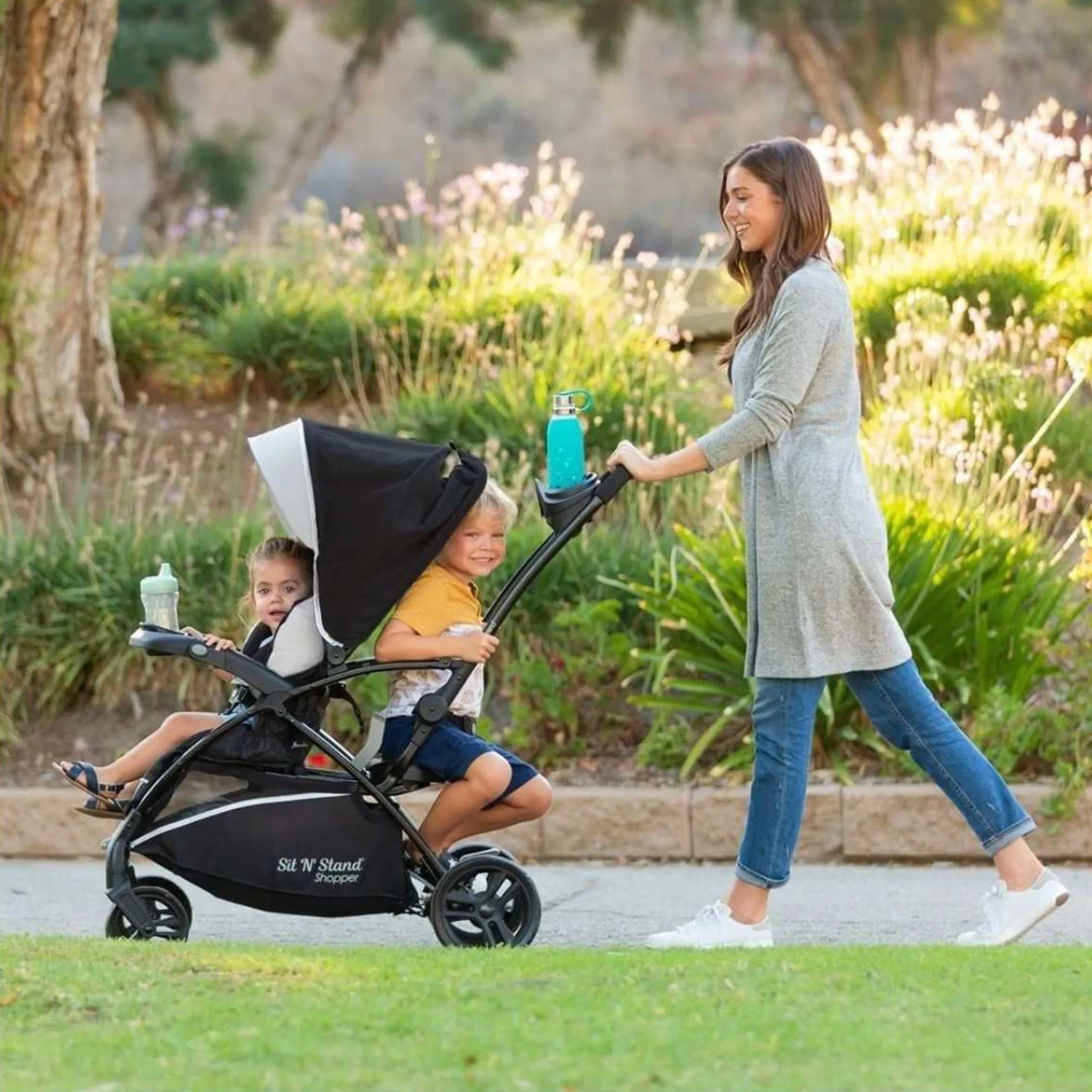 Baby Trend Sit N' Stand 5 in 1 Shopper Stroller w/Canopy & Basket, Modern Khaki