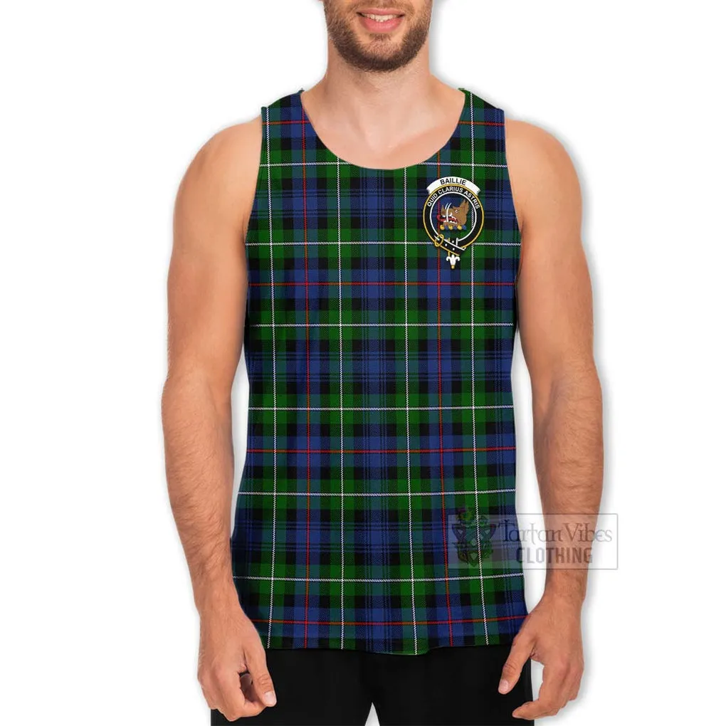 Baillie (Bailey) Tartan Men's Tank Top with Family Crest and Bearded Skull Holding Bottles of Whiskey