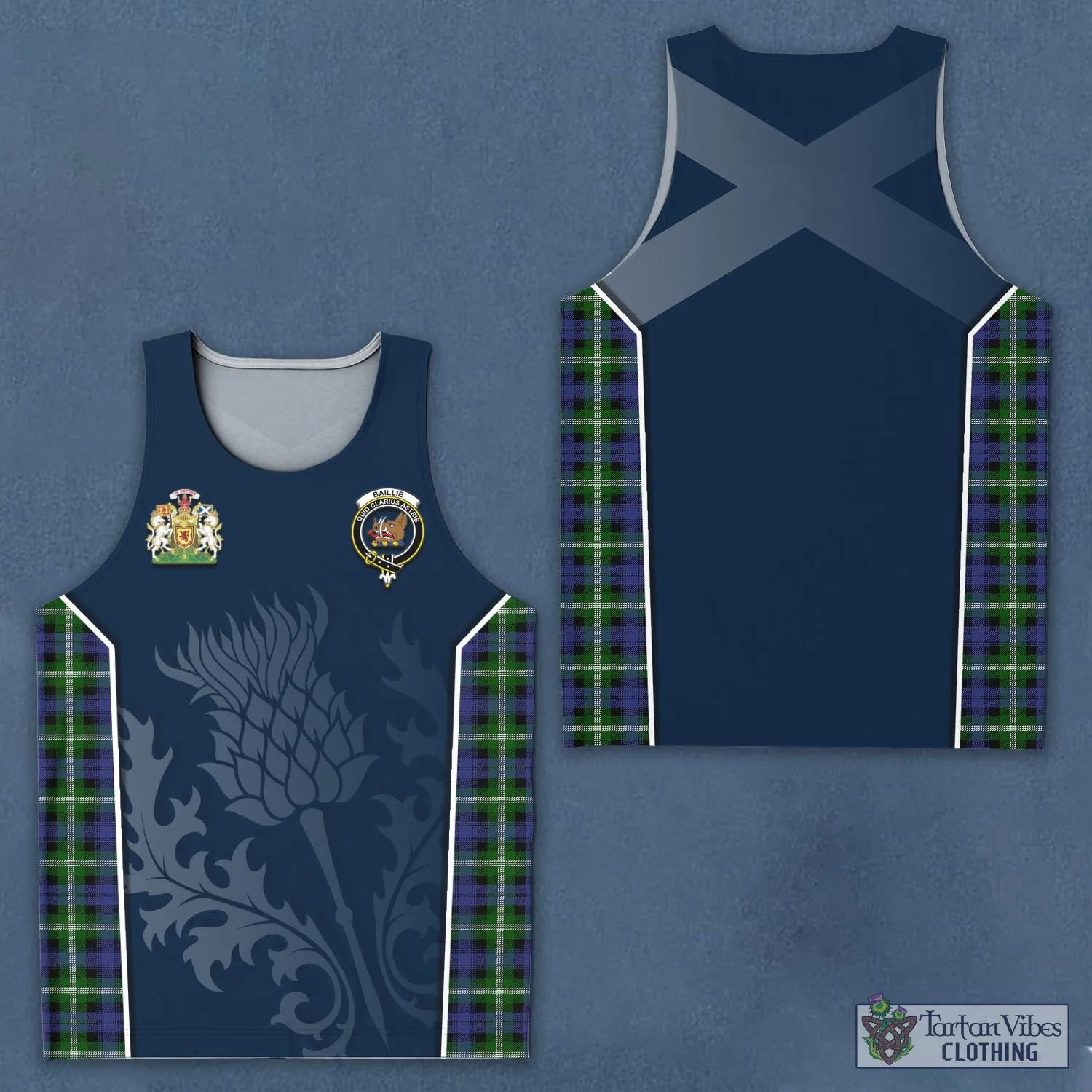 Baillie (Bailey) Tartan Men's Tanks Top with Family Crest and Scottish Thistle Vibes Sport Style