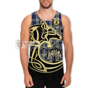 Baird Dress Tartan Men's Tank Top with Family Crest Celtic Wolf Style