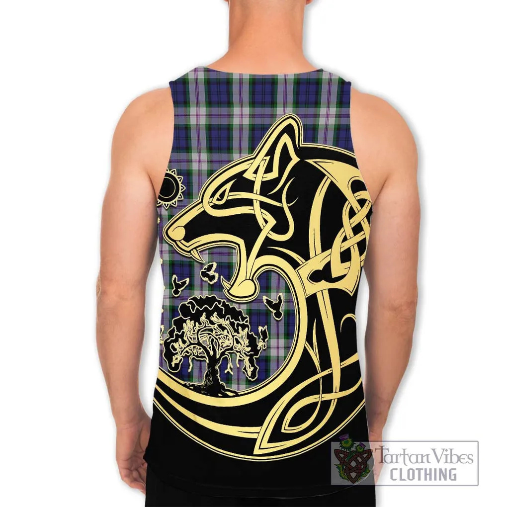 Baird Dress Tartan Men's Tank Top with Family Crest Celtic Wolf Style