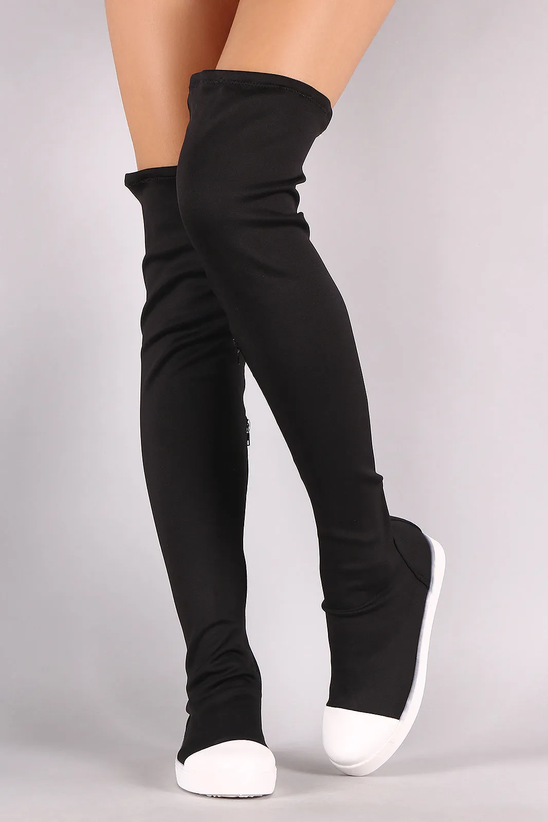 Bamboo Elastane Contrast Cap Toe Over-The-Knee Sneaker Boots