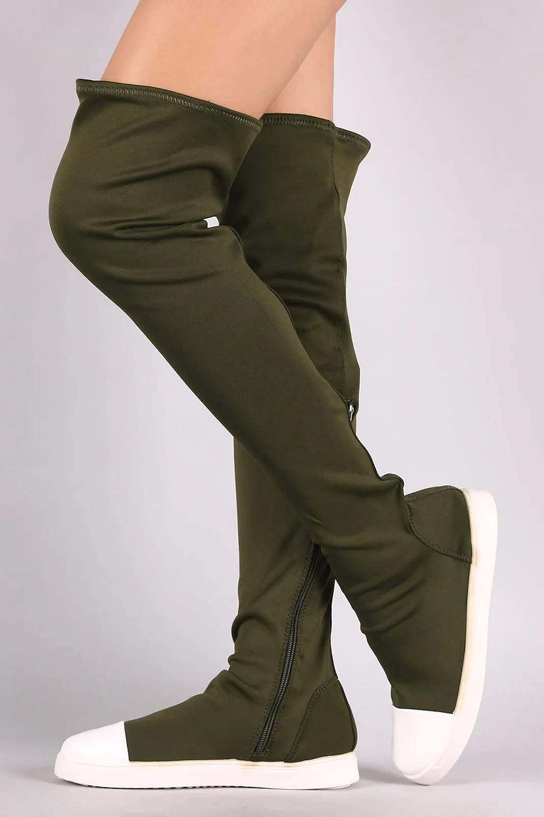 Bamboo Elastane Contrast Cap Toe Over-The-Knee Sneaker Boots