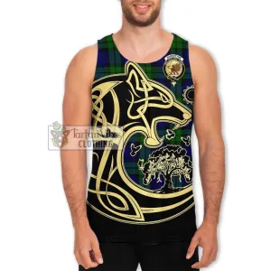 Bannatyne Tartan Men's Tank Top with Family Crest Celtic Wolf Style