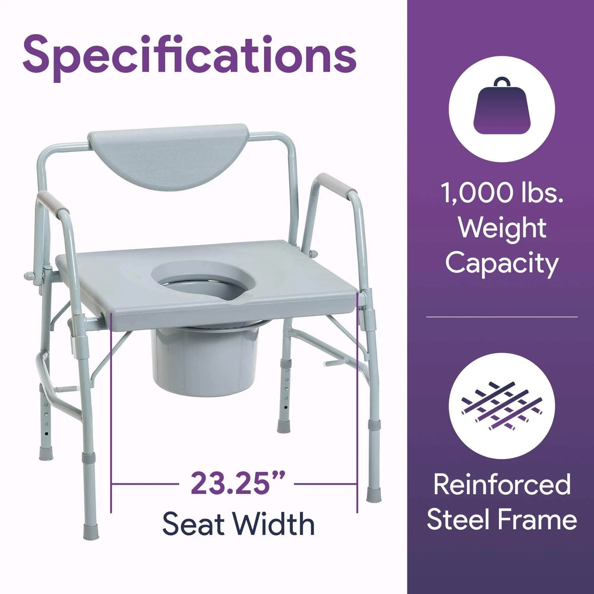 Bariatric Drop Arm Commode 1000lb