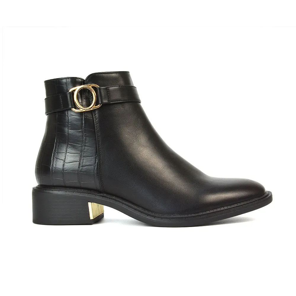 Becca Casual Flat Zip Up Chelsea Ankle Boots in Black Synthetic Leather