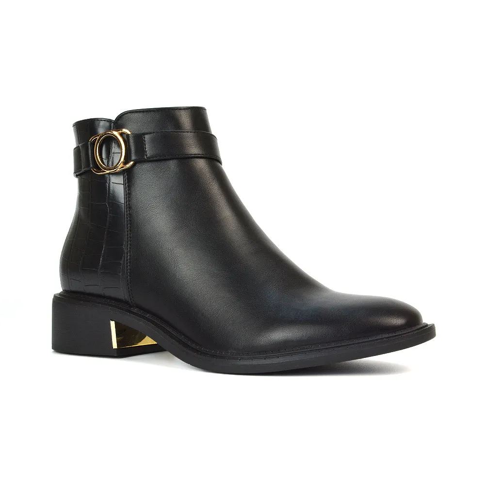 Becca Casual Flat Zip Up Chelsea Ankle Boots in Black Synthetic Leather