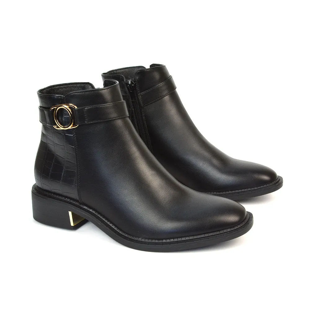 Becca Casual Flat Zip Up Chelsea Ankle Boots in Black Synthetic Leather