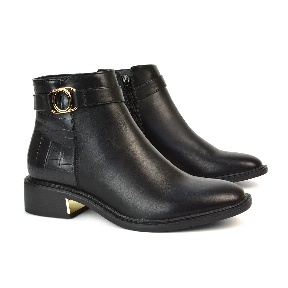 Becca Casual Flat Zip Up Chelsea Ankle Boots in Black Synthetic Leather