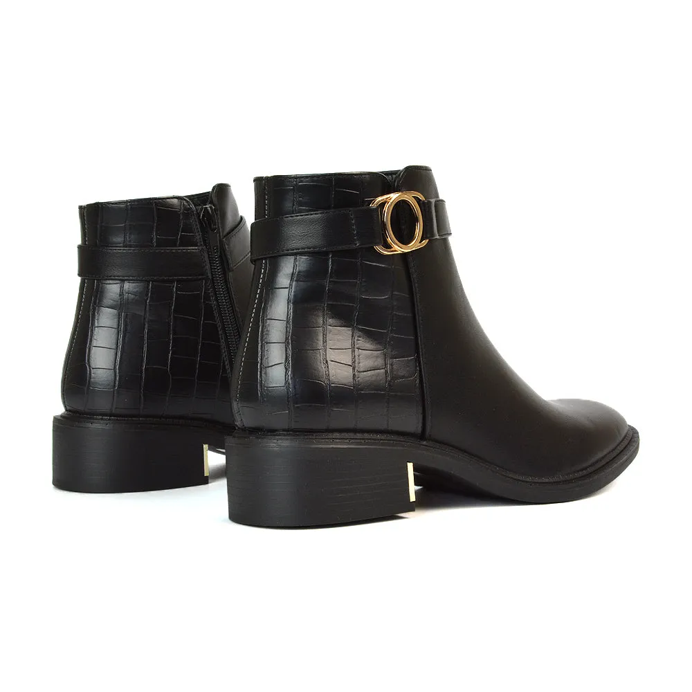 Becca Casual Flat Zip Up Chelsea Ankle Boots in Black Synthetic Leather