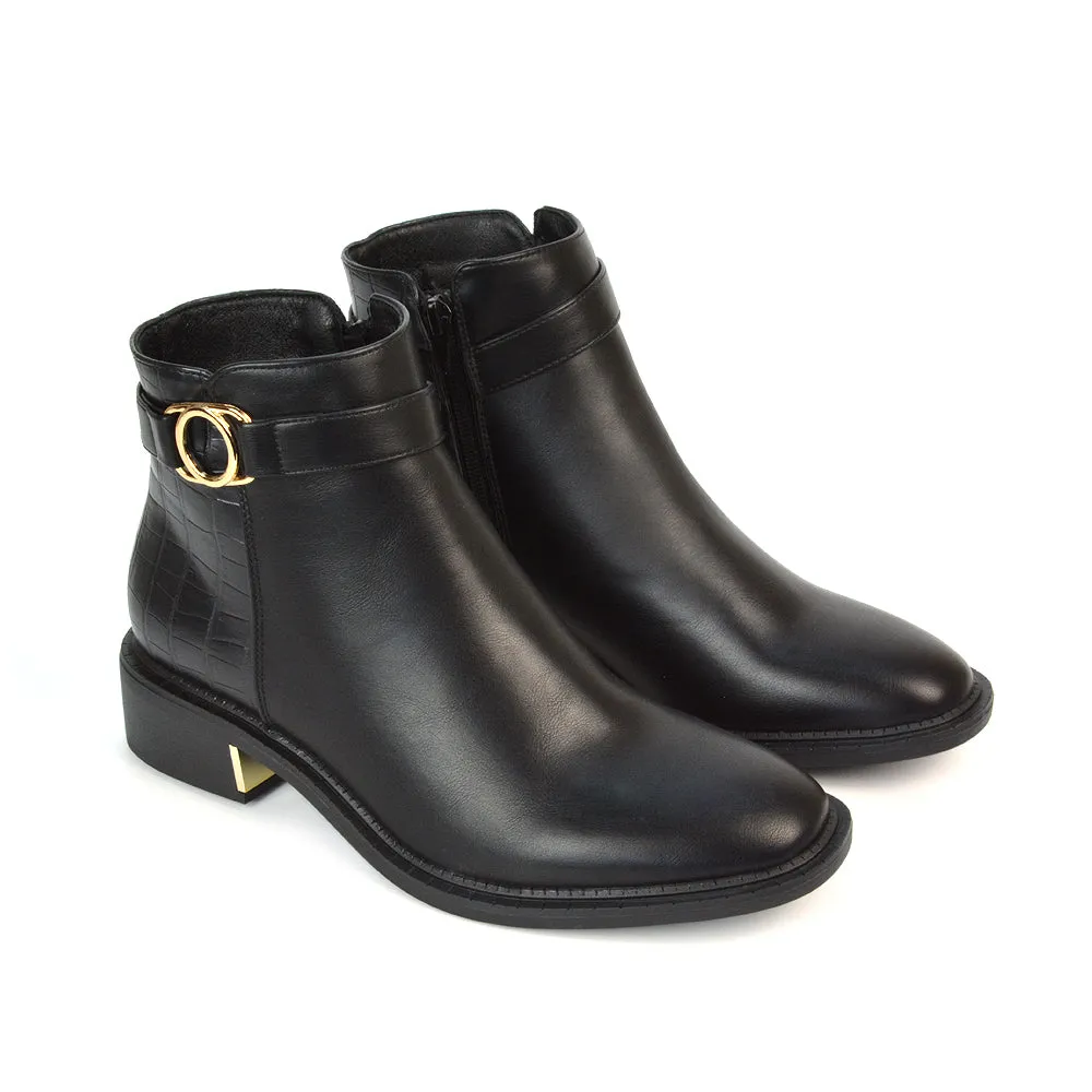 Becca Casual Flat Zip Up Chelsea Ankle Boots in Black Synthetic Leather