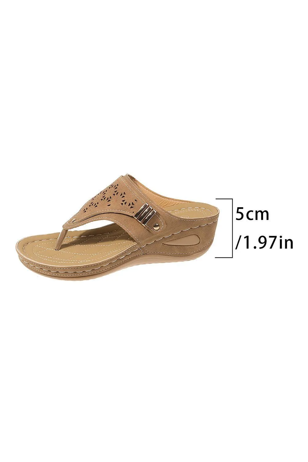 Beige Hollow Out Toe Post Thong Wedge Slides Shoes - Stylish Comfort