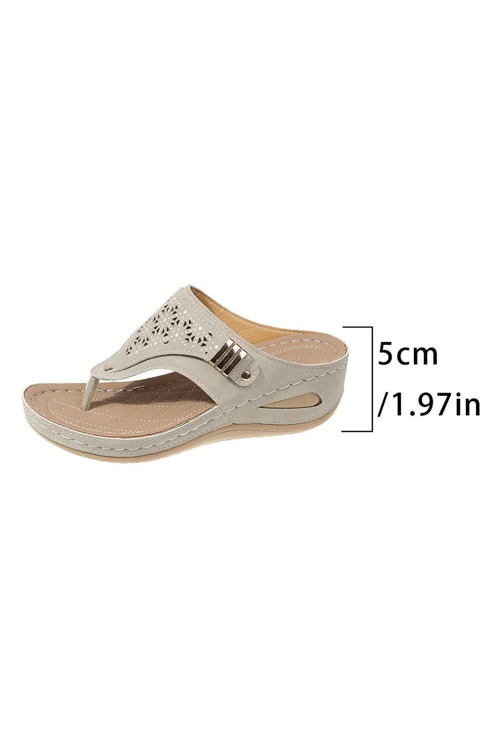 Beige Hollow Out Toe Post Thong Wedge Slides Shoes - Stylish Comfort