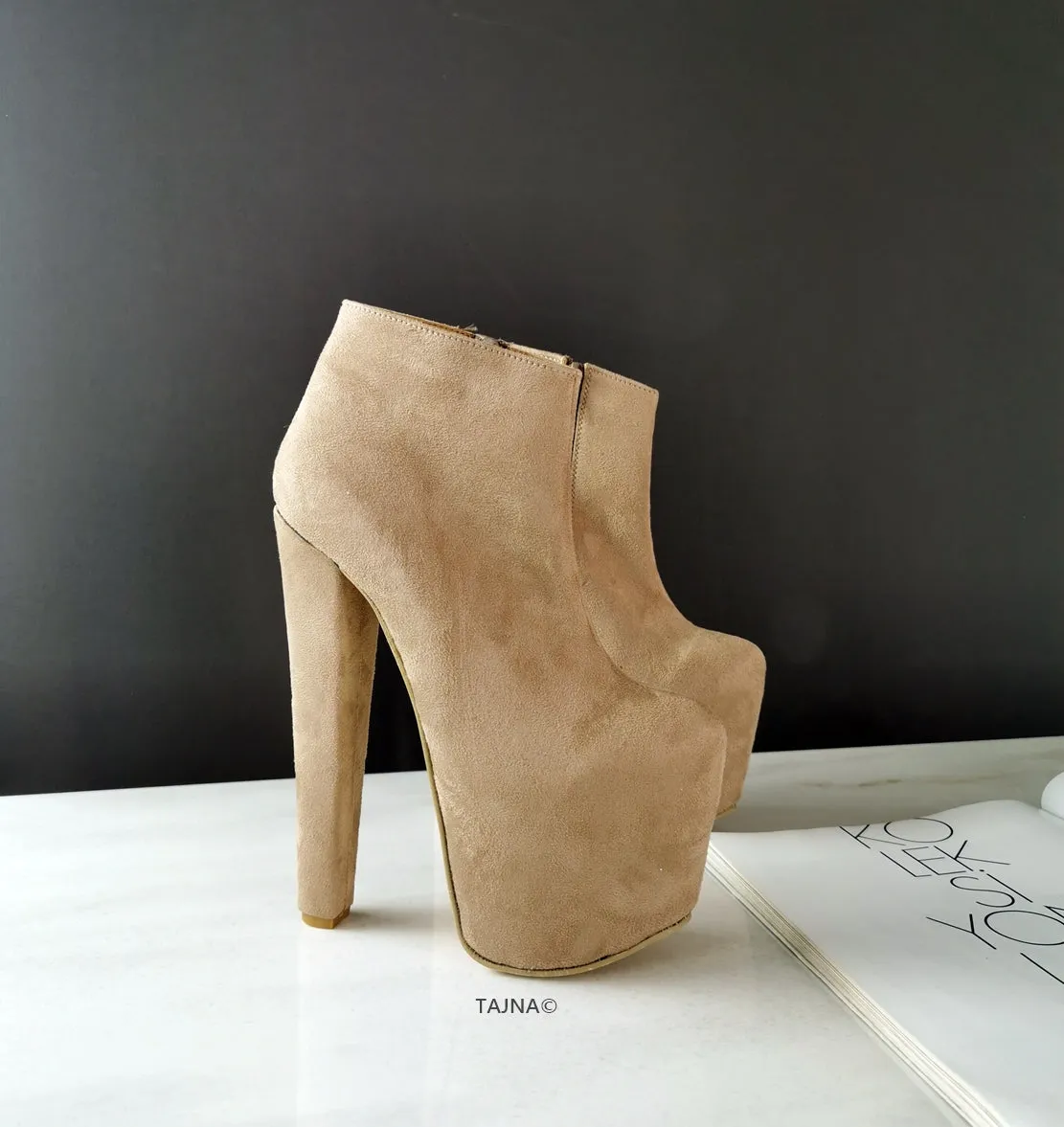 Beige Suede Ankle Platform Booties