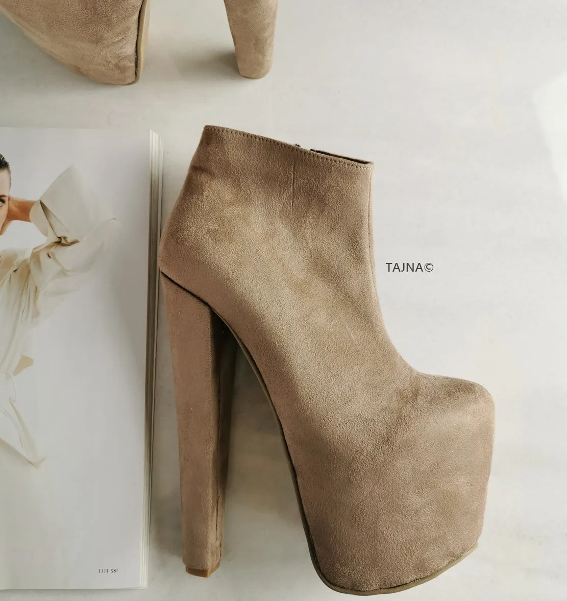 Beige Suede Ankle Platform Booties