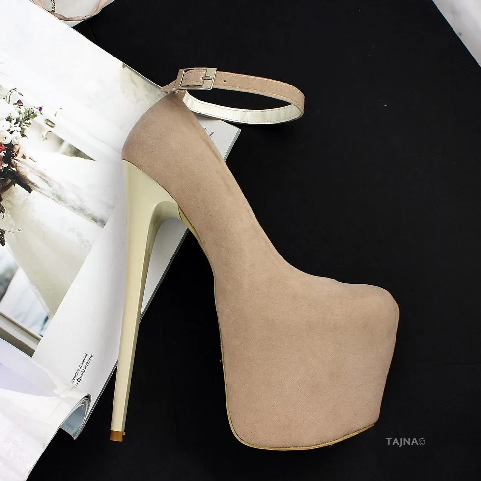 Beige Suede Ankle Strap Platforms