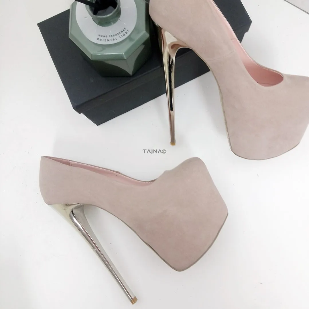 Beige Suede Platform Heels