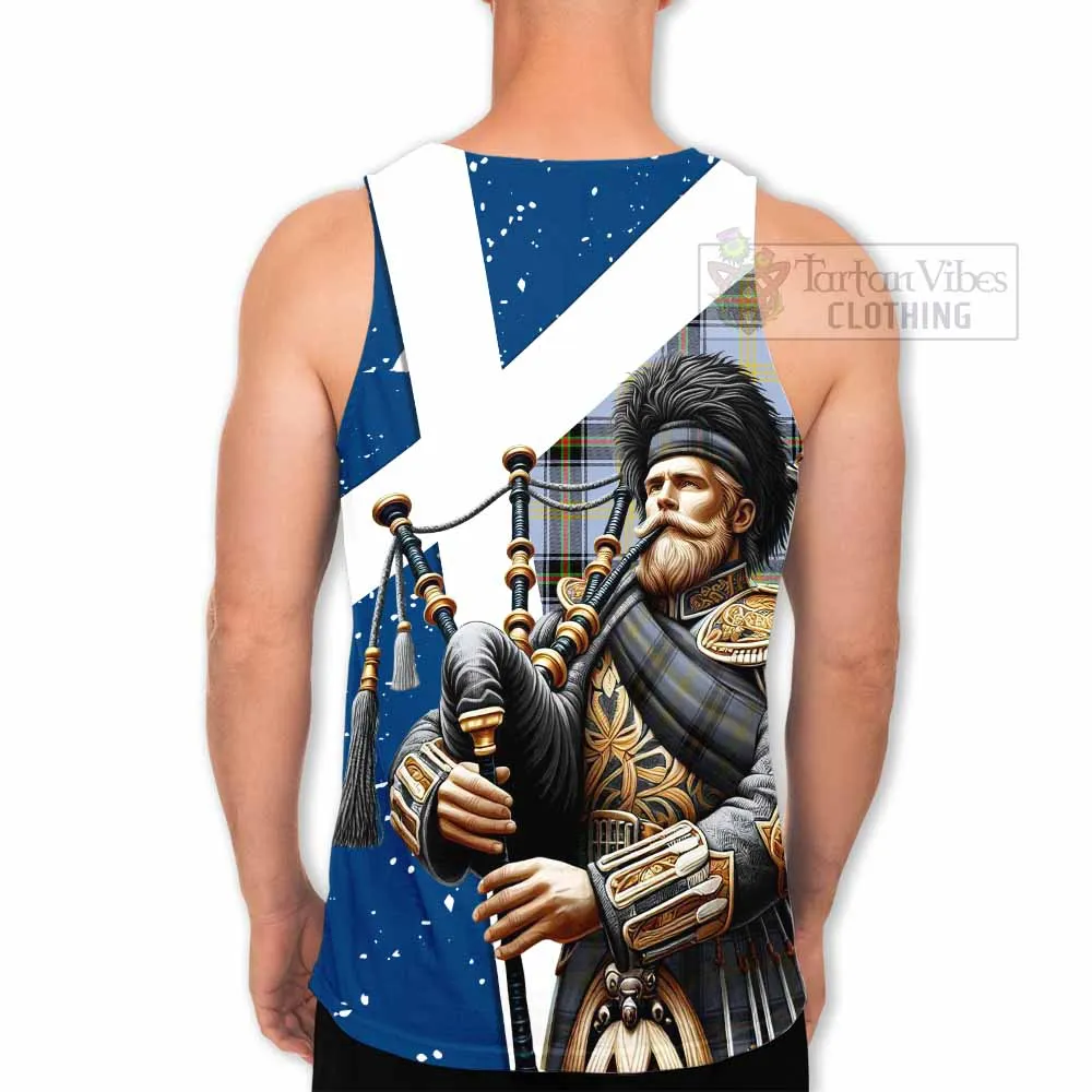 Bell Tartan Men's Tank Top with Family Crest Scottish Bagpiper Vibes